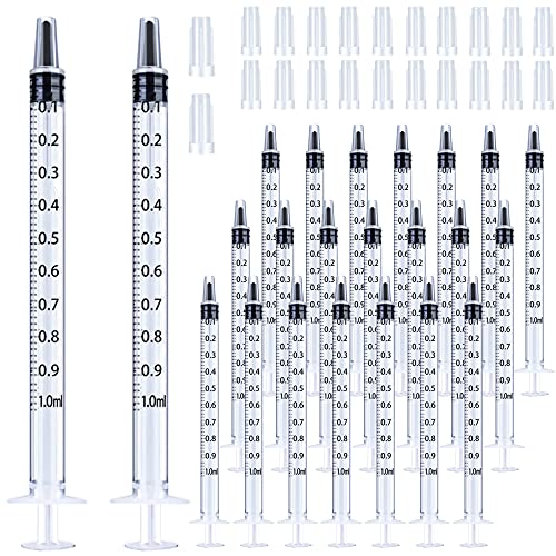 Image of 100 Pack 1ml Syringe with Cap for Liquid, 1cc Plastic Small Syringes with Cover, Non-Sterile, No Needle