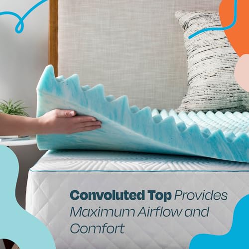Image of Linenspa 2 Inch Gel Memory Foam Mattress Topper - Egg Crate Style, Reversible for two feels - Promotes Airflow & Relieves Pressure Points - King