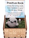 ARTINAEL Adopt a Desk Pet - Positive Mini Rock Friend: Cute Sensory Crochet Doll with Adoption Certificate & Moss Box - Emotional Worry Buddy for Home or Office, Funny Novelty Birthday Gift Ideas.