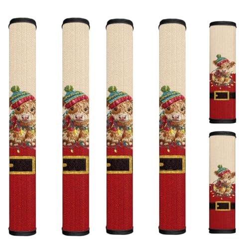 Image of Christmas Refrigerator Door Handle Covers Highland Cow Kitchen Appliances Gloves Fridge Microwave Dishwasher Door Cloth Protector, Catches Drips,Smudges&Fingerprints Dust Covers