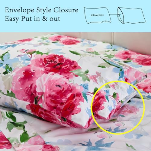 Image of JSD Watercolor Rose Floral Printed Sheet Set King Size | 4 Piece Soft Botanical Microfiber Sheets, OEKO-TEX Certified, Easy Care