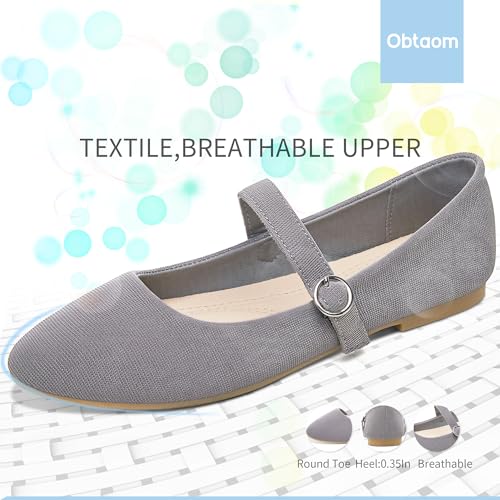 Image of Obtaom Mary Jane Flat Shoes Round Toe Ballet Flats for Women Dressy Fabric Business Flats Comfortable Classic Strap Flats for Office