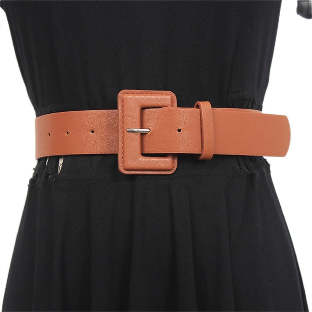 Square pin buckle belt women decorative trench dress girdle waist wide belt D