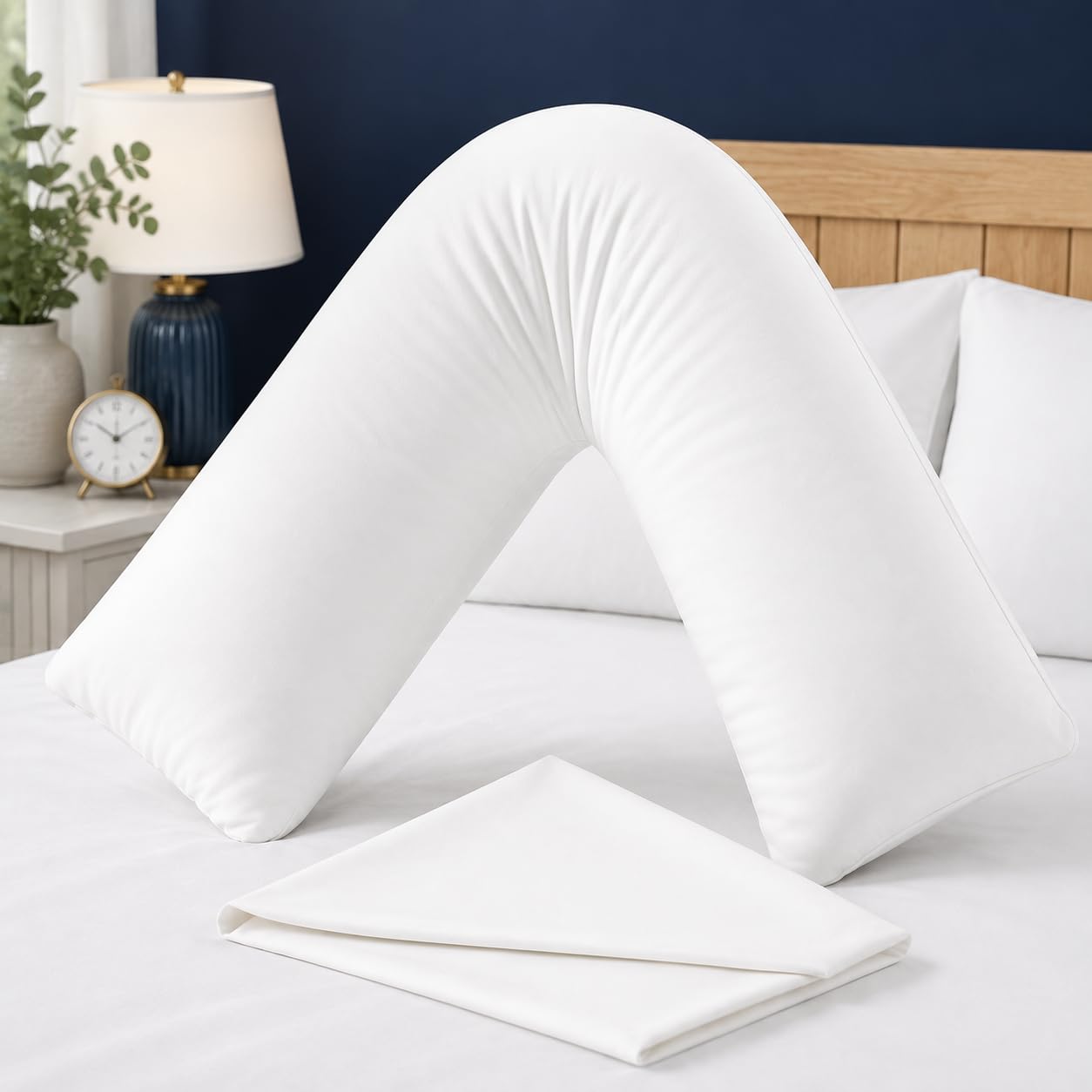 Heaven High Orthopedic V Pillow with Pillowcase – Hypoallergenic V-Shaped Support Pillow for Maternity, Nursing & Back Support (White)