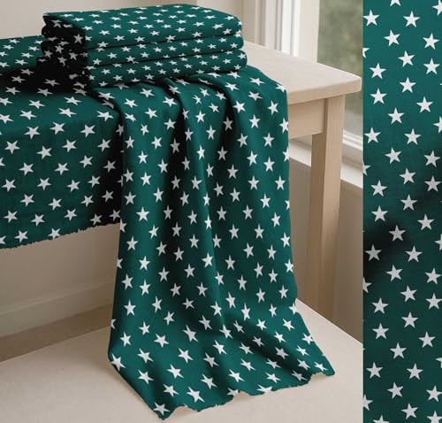 Image of Soimoi Green Cotton Cambric Fabric Stars Star Print Fabric by The Meter 42 Inch Wide