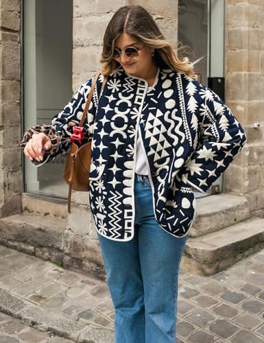 Arssm Womens Geometric Quilted Puffer Jacket Winter Lightweight Cute Jacket Padded Coat Crewneck Printed Outerwear4