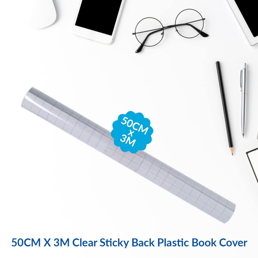 1ABOVE Clear Sticky Back Plastic Book Cover Roll (50cm x 3m), Self-Adhesive - Image 3
