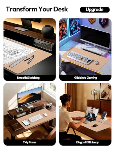 Image of YSAGi Leather Desk Protector, Office Mat, Large Mouse Pad, Non-Slip PU Leather Blotter, Laptop Desk, Waterproof Writing Pad for Office and Home (Latte, 23.6 inch x 13.8 inch)