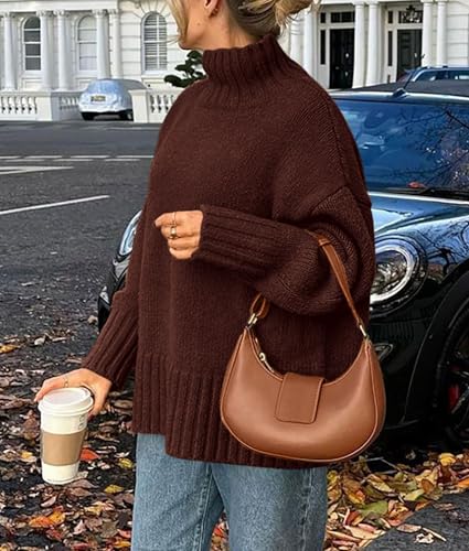 Image of PRETTYGARDEN Women's 2025 Fall Oversized Sweaters Turtleneck Casual Long Sleeve Chunky Knit Pullover Tops Winter Clothes
