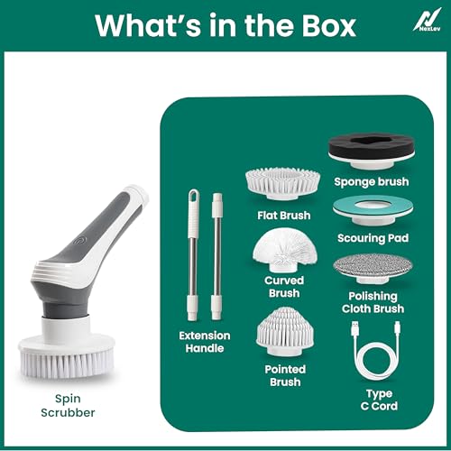 Image of Nexlev Electric Spin Scrubber for Bathroom | Bathroom Cleaning Machine Electric with 6 Interchangeable Heads | Auto Water Spray | 90 Min Runtime | Adjustable Handle | IP68 Waterproof SS-02