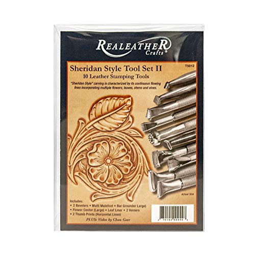 Realeather Leather Stamps Tool Set for Leather Crafting, Sheridan Style Stamp Set II
