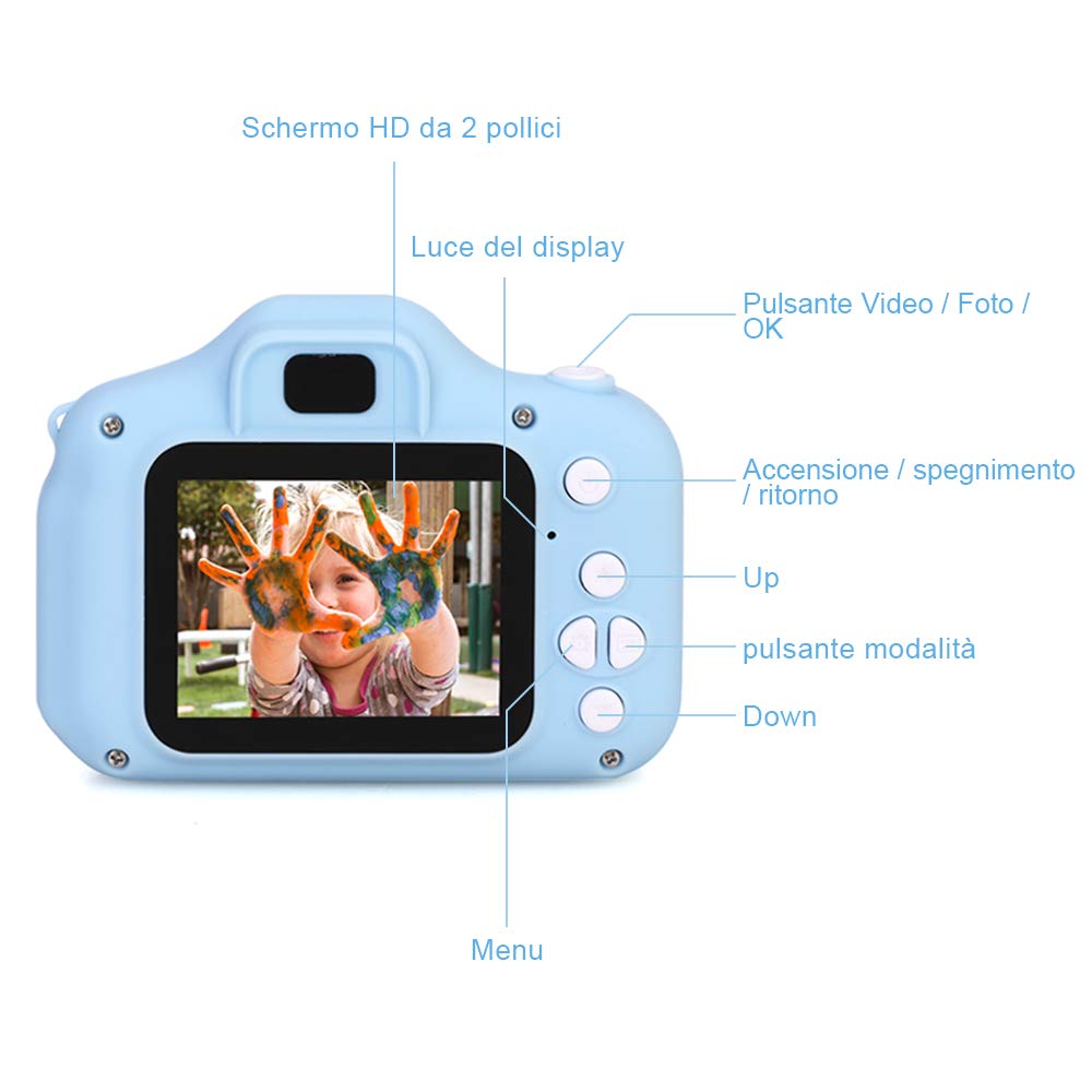Faburo Macchina Fotografica Bambini con Scheda SD 32 GB, Fotocamera Bambini Portatile, Ricaricabile Fotocamera Digital Bambini, Videocamera Regalo di Compleanno/Natale per Bambini(Blu)