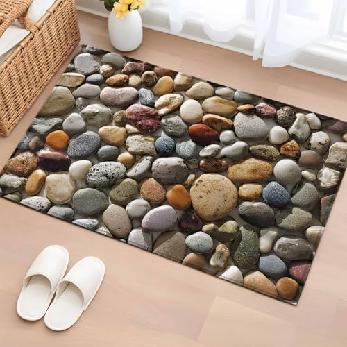 Tapete pequeño 2x3 para interior con diseño de piedras de río miniatura 2