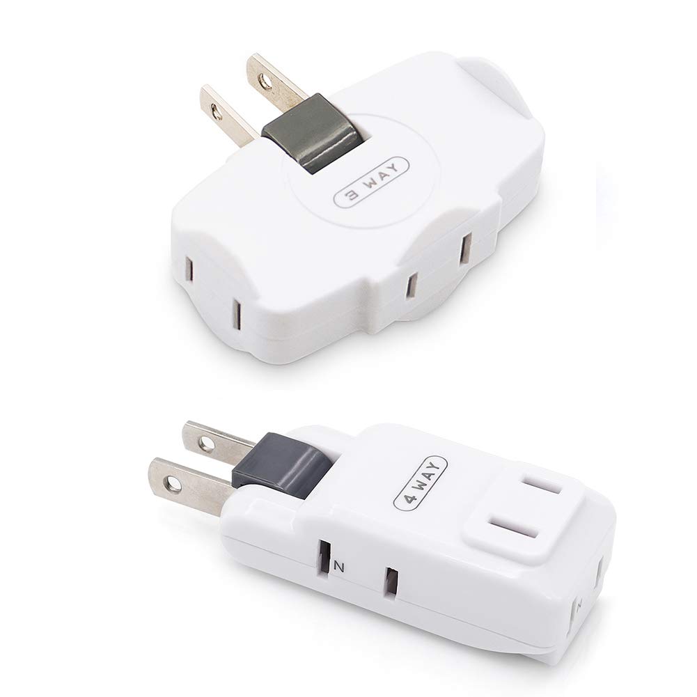 Outlet Wall Adapter, 2-Prong Swivel Ungrounded Indoor AC Mini Plug Wall Tap, 4 Way and 3 Way