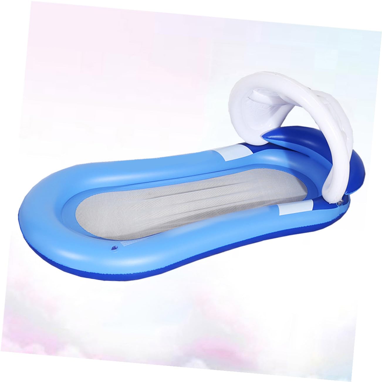 BESPORTBLE Cama Flotante Inflable y Hamaca de Agua para Adultos, Tamaño Mediano, con Toldo Desmontable, Respaldo y Malla de Nailon, para Piscina, Playa y Lago, Flotador Reclinable Azul