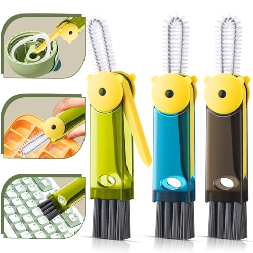 3 in 1 Cup Lid Cleaning Brush Portable Cup Cleaner Brush New Water Bottle Lid Cleaner Brush Multifunctional Cleaning Brush - Home Kitchen Cleaning Tools for Tight Spaces & Bottle Gaps 3 PCS