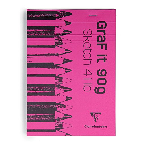 Clairefontaine 96621C Bloc Agrafé GraF'it - 80 Feuilles Papier Dessin Croquis Uni - Feuilles Détachables - A5 14,8x21 cm 90g - Couleur de Couverture Aléatoire