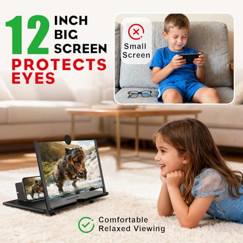 Image of 12 Inch Mobile Phone Screen Magnifier, 3D Phone Magnifying Screen, Foldable Amplifier Stand Holder, Compatible with All Smartphones