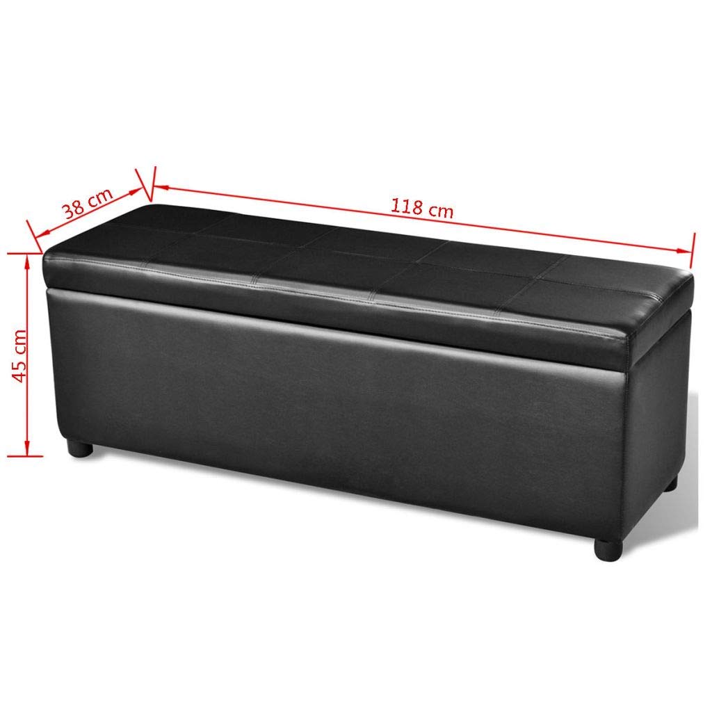 Baul, Banco, Puff de Almacenaje, Arcon Elevable, Acabado en Simil Piel Color Negro, Medidas:118 x 46 x 75 cm