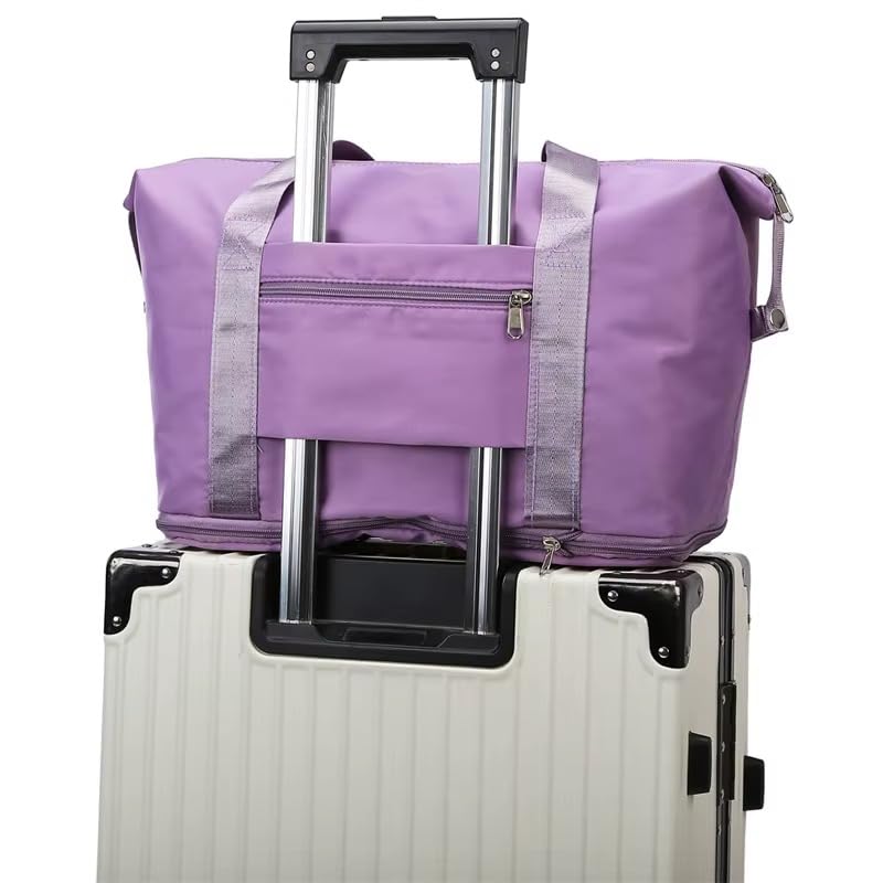 Image of WILDHORN 40 Liters Nylon Expandable Travel Duffle Bag for Men & Women, Waterproof Weekender Luggage Bag, Foldable Gym & Overnight Travel Hand Bag with Wet & Dry Compartment (Purple)