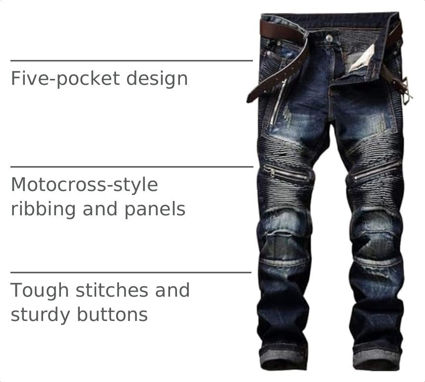 AITITIA Men's Biker Zipper Washed Jeans