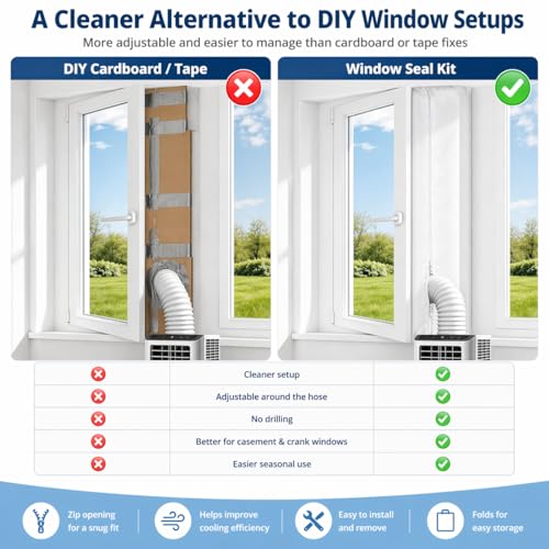 IKSTAR Portable AC Window Seal Kit 400CM/157 for Casement, Crank-Out & Skylight Windows, No-Drill Window Vent Kit with Adjustable Zipper, Fits Single & Dual Hose Portable Air Conditioners by IKSTAR - Image 4