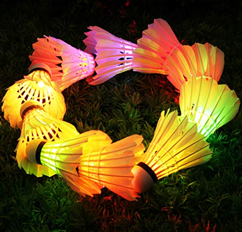 Inngree LED Badminton Birdies, LED Colourful Shuttlecock Dark Night Goose Feather Glow Birdies Lighting Outdoor Indoor Sport Activities (Colourful-10pcs)