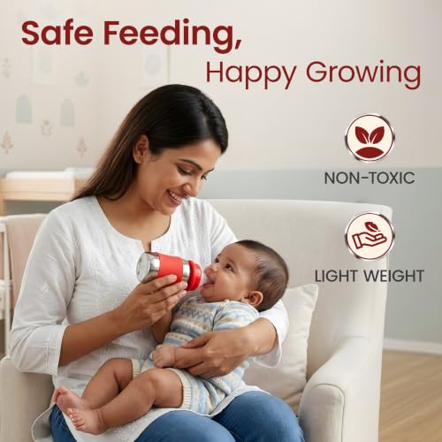 Image of LuvLap Baby Steel Feeding Bottle 140ml, Made of SS304 Rust Free Steel, Baby Milk /Water Bottle with Dust Cover, Heat Protective Silicone Cover, BPA Free, Odour Free, Leak Proof, Red, 0M+