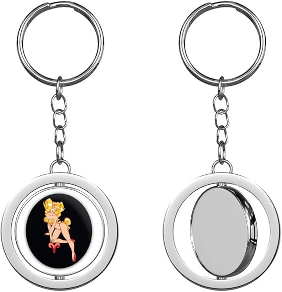 Aries Horoscope Sign Sexy Round Spinning Stainless Steel Metal Key Chain Keychain Ring Double Sided Deisgn