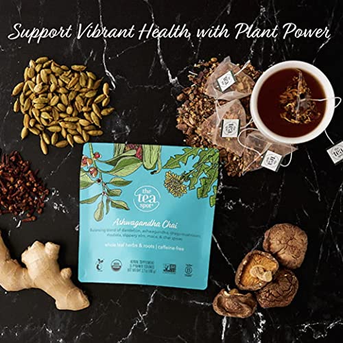 The Tea Spot Organic Ashwagandha herbal tea with Adaptogen for immune support & stress management | Blend of dandelion, chaga & Ashwagandha | No additives - 15 Tea Bags - Image 3
