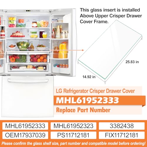Image of Upgraded MHL61952333 Refrigerator Glass Shelf Compatible with LG Kenmore Refrigerator Shelf Replacement Parts Crisper Drawer Cover Tempered Glass Shelves LG Fridge Shelves Replacement LFCS22520S Part