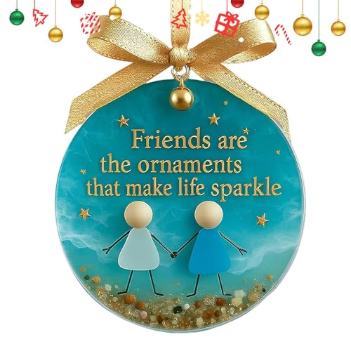 Adornos de amistad para amigos, colgante de amistad de cristal de mar – Decoraciones redondas de amistad para árbol de Navidad – para hermana, colega, familia, trabajo, acción de gracias, cumpleaños