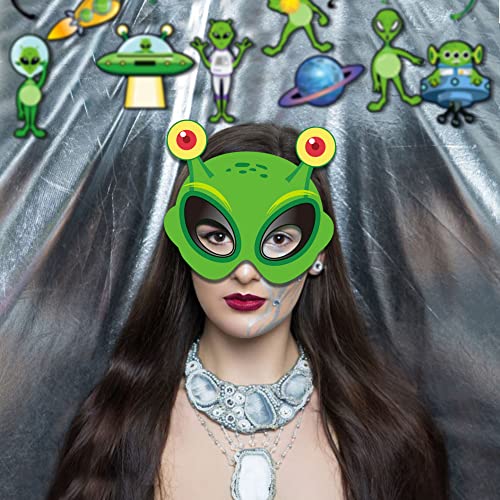 Yipinu Cartoon Alien Themed Masks (Pack Of 12) Ufo Party Decorations, Unidentified Creature Birthday Party Costumes, Children's Cosplay Accessories #TOP4