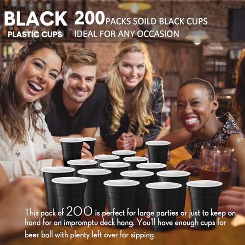 Zopeal 200 Count 18 Ounce Plastic Disposable Cups Beverage Drinking Heavy Duty Large Party Cold Drink Plastic Cups for Birthday Graduation Halloween Drinks Soda Punch Barbecues Picnics(Black) by Zopeal - Image 7