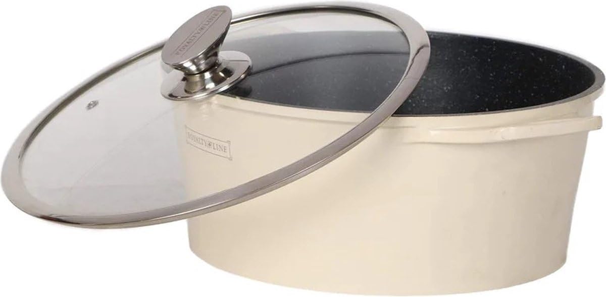 Royalty Line, Set di utensili da cucina in alluminio pressofuso 15 pezzi, rivestimento in marmo color crema