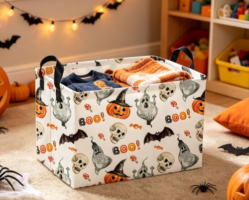 Image of Kids Basket Hlooween Storage Basket Gift Basket Rectangular Bedroom Decor for Books(Watercolor Halloween)