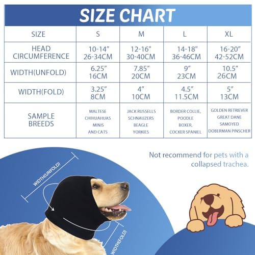 COMFPET Paraorecchie Cane Cuffie Per Cani Antirumore, Snood Per Cani Copriorecchie Invernale per Cani e Gatti, Cura Delle Orecchie, Grande, M(nero)