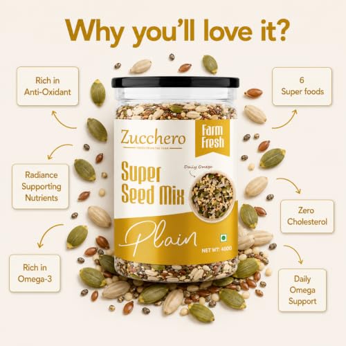 Image of Zucchero Premium Seed Mix - 6 in 1 Super Mix (1 kg) | Healthy Diet Snack | Omega-3 | Hi-Protein | Hi-Fibre | Chia, Pumpkin, Sunflower, Watermelon, Sesame, Flax | 100% Natural | Lab Tested