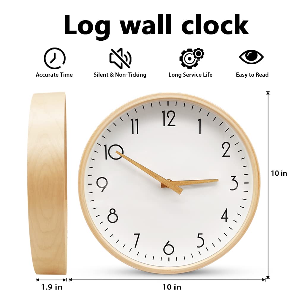 Small and Beauty Wooden Wall Clock Silent Non Ticking 10 inch Analog Wall Clocks Battery Operated Round Quartz Kitchen Clock Wall Clock for Living Room Decoration Bathroom Clock Modern Wall Clock