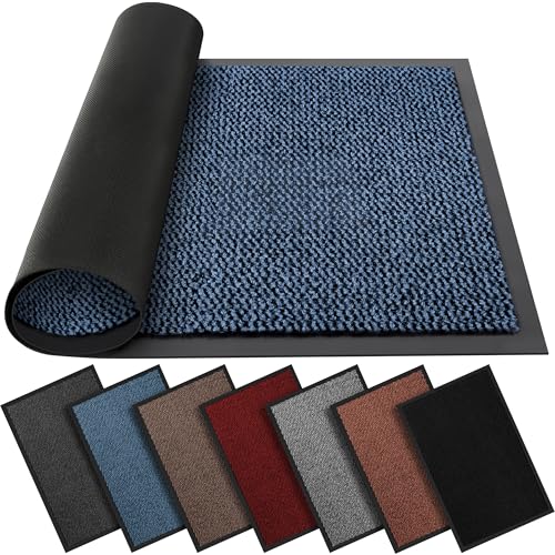 Image of BLADO Washable Door Mats - Non-Slip Heavy Duty Doormats - Stylish Large Rubber Mat - Perfect Dust Grabbing Indoor & Outdoor (Blue, 50cm x 80cm)