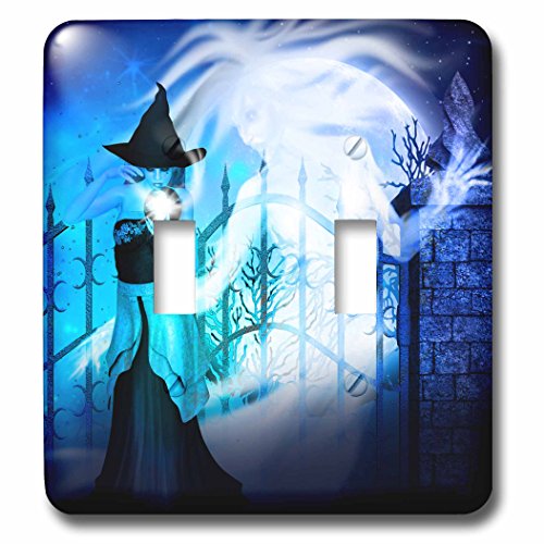 Double interrupteur à bascule Halloween sorcière et fantômes dans un cimetière 3dRose lsp_202982_2