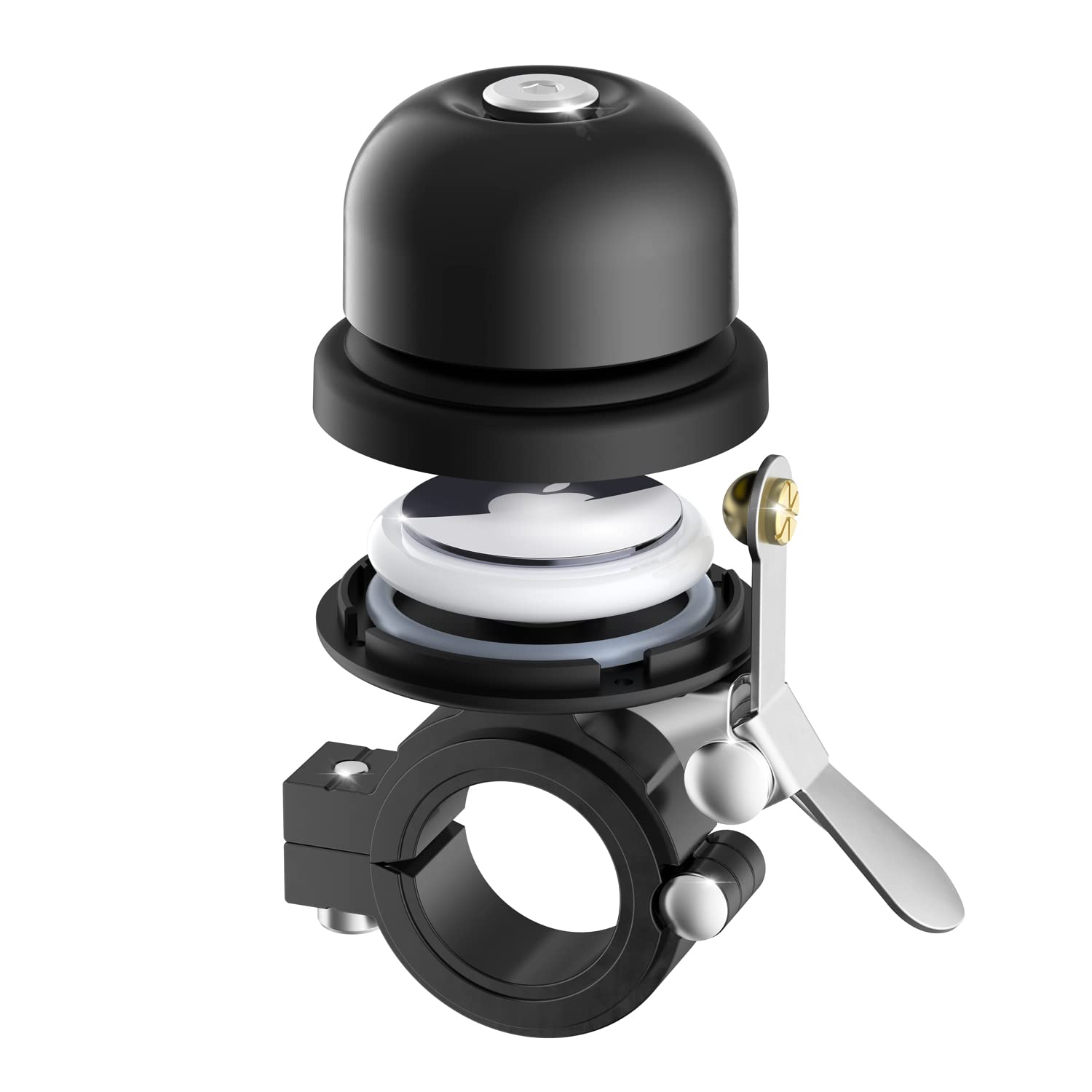 Bicycle Bell for Apple AirTag, Stouchi AirTag Bike Mount GPS Tracker Waterproof Classic Brass Holder Hides Air Tag Under Bike Bell Anti-Theft 2 Sizes