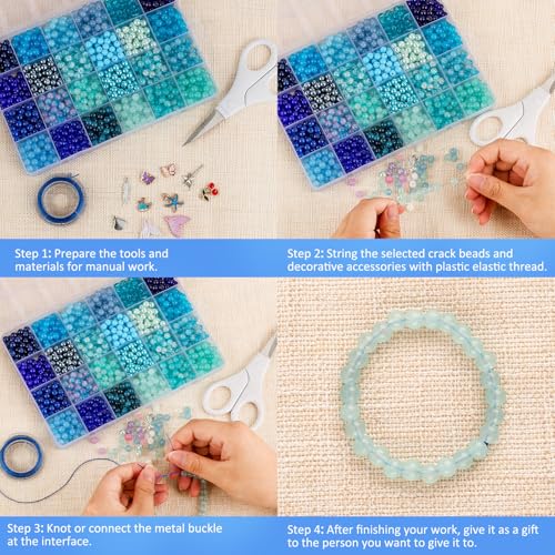 Image of XSEINO About 1200PCS 6mm Glass Beads Bracelet Making Kit,24 Assorted Dreamy Blue Ocean Series Colorful Crystal Beads for Bracelet and Jewelry Making and DIY Crafts,Friendship Bracelets