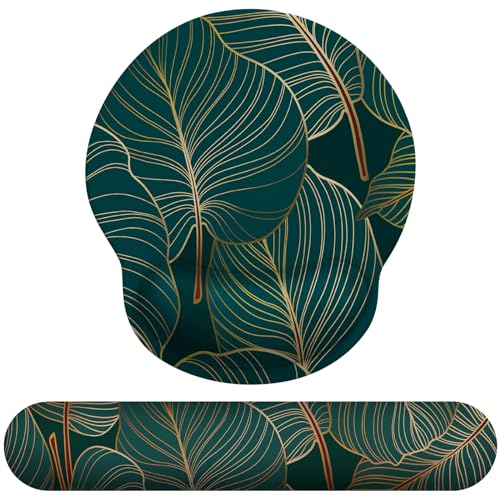 Image of eulps Mouse Pad Wrist Support, Ergonomic Memory Foam Keyboard Wrist Pad & Gel Wrist Rest Set for Computer Keyboard for Easy Typing & Pain Relief for Office & Home (Tropical Plants Set)