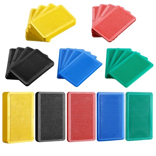 Image of Pangda 300 Pieces Structural Tile Plastic Shims for Leveling 1 /13'', 1 /9'', 1 /7'', 1 /5'', 2 /5'' Plastic Flat Furniture Shims for Toilet Door, Yellow Red Black Green and Blue