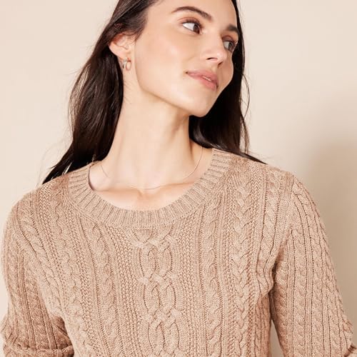 Image of Amazon Essentials Women's Regular Fit Soft Cotton Cable Knit Ribbed Crewneck Sweater (Available in Plus Size)