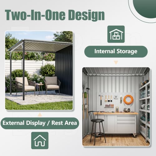 Image of AirWire 6x4 FT Outdoor Storage Shed with Reinforced Gazebo, Small Lean to Metal Shed with Lockable Door and Vents, 2-in-1 Garden Tool Shed with Open Galvanized Steel Pergola
