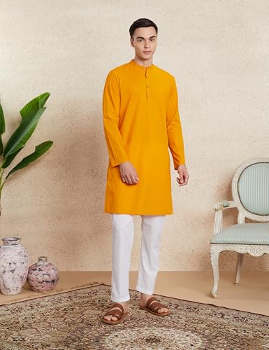 Image of Amazon Brand - Symbol Men's 100% Cotton Solid Long Length and Pant Set |Casual |Regular Fit - 2pcs (Available in Plus Sizes)