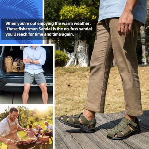Image of KOIMED Men's Hiking Leather Sandals Closed Toe Water Shoes For Summer Athletic Outdoor Walking Sports Trail River Fishing Wide Adjustable Waterproof Arch Support