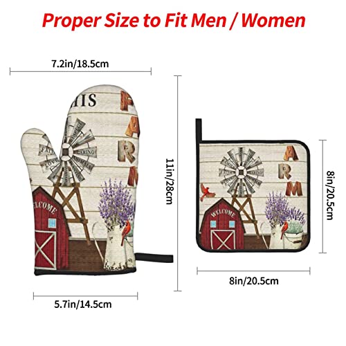 Oven-Mitts-and-Pot-Holders-Sets-of-4Farmhouse-Windmill-and-Barn-House-Lavender-Cardinal-Bird-Country-StyleOven-Mitts-Heat-Resistant-Oven-Gloves-Set-Potholders-for-Kitchen-Baking-Grilling Oven Mitts and Pot Holders Sets of 4Farmhouse Windmill and Barn House Lavender Cardinal Bird Country StyleOven Mitts Heat Resistant Oven Gloves Set Potholders for Kitchen Baking Grilling